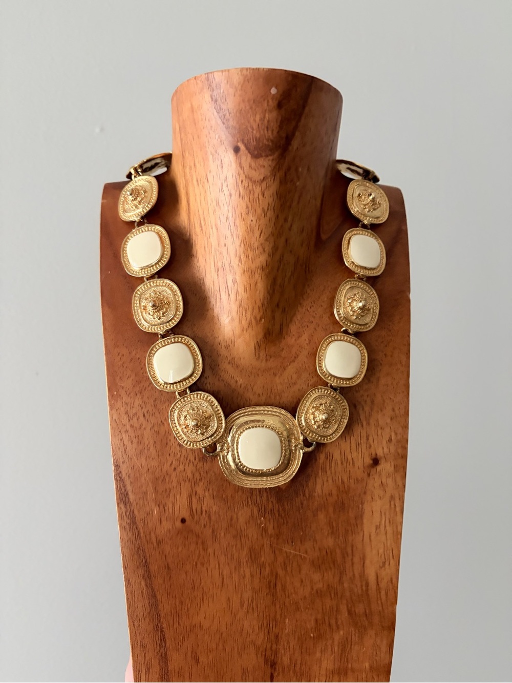 Vintage Gold and Cream Statement Necklace - Elegant Statement Necklace